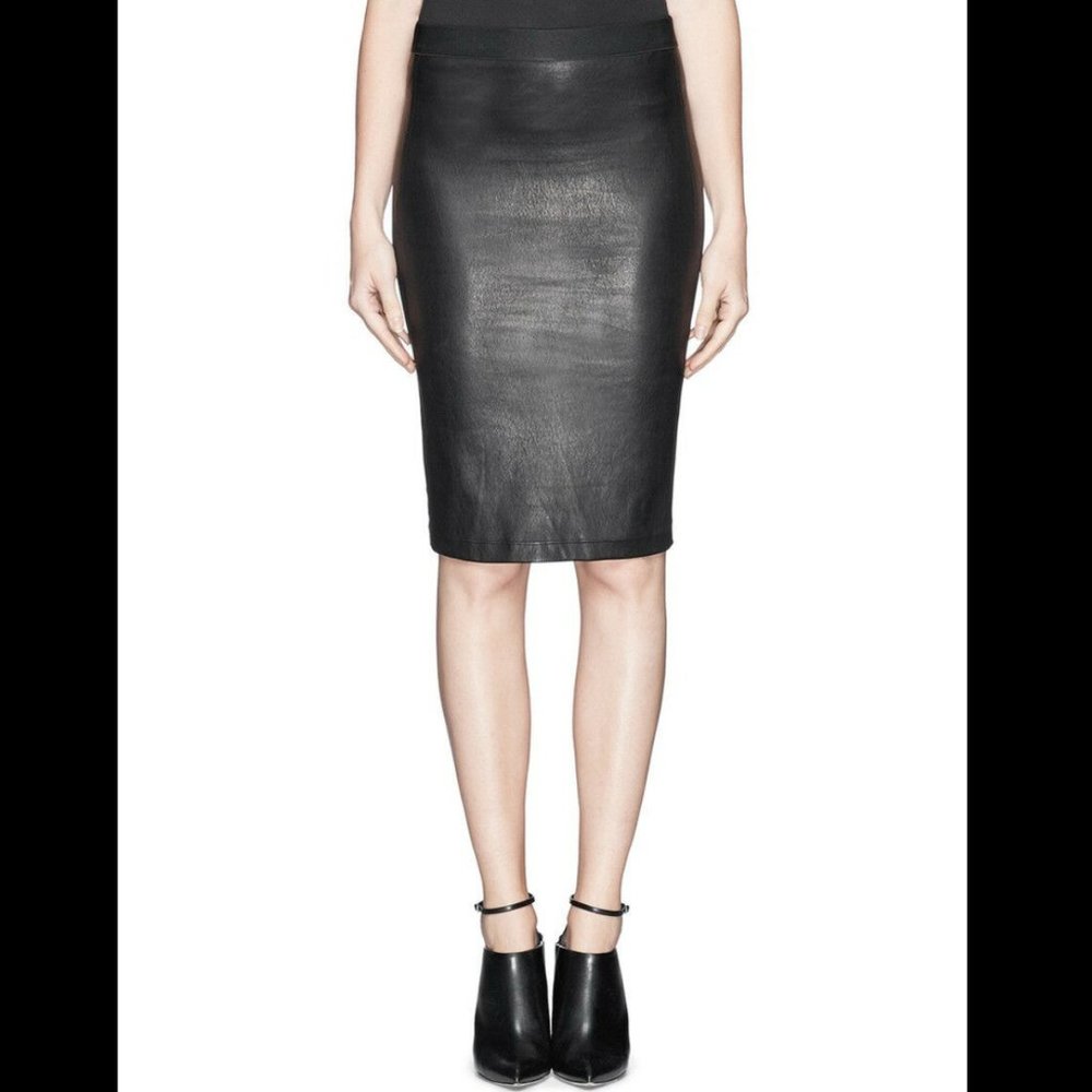 Helmut Lang Black Leather Pencil Skirt